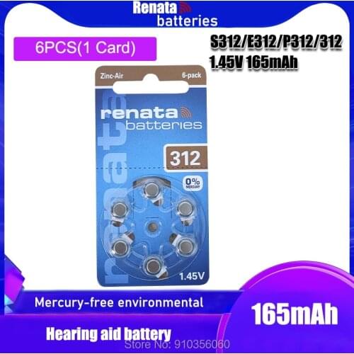 1pack (6 battery) Renata Maratone Plus Size 312 P312 PR41 Zinc Air 1.45V Hearing aid battery