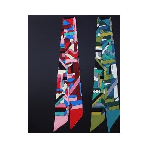 100*5cm New Silk Scarf Geometric Striped Prints Silk Scarf Women Tied Bag Handle Ribbon Hair Band Scarf