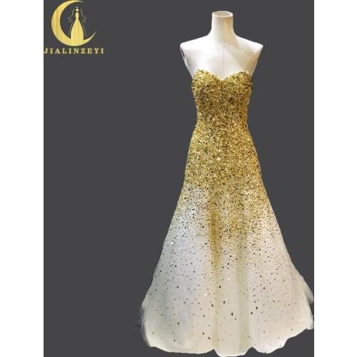 100% Real Picture New Arrival Sweetheart Gold Beads Crystal Sexy vestido de festa longo Bridal Wedding Gown wedding dresses