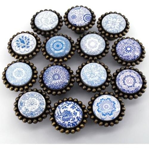 1x American Style White Blue flower Crystal Glass Furniture Pull Knob Closet Cabinet Handle Drawer Wardrobe Door Box Knob Handle