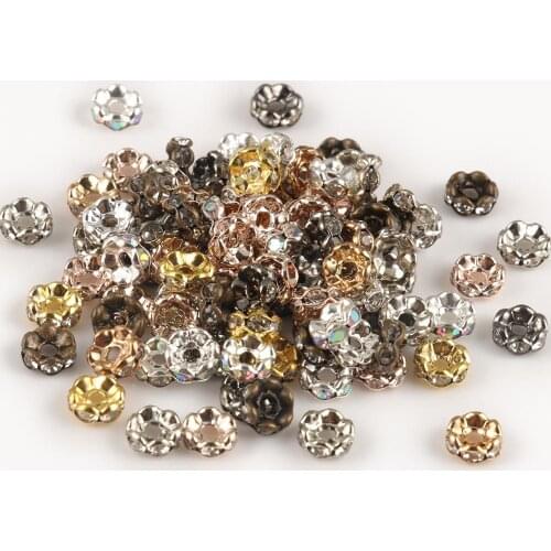 50 pcs/lot 4/6/8/10 mm Rhinestone Wavy Lace Rondelles Sapcers Crystal Beads Charms Bracelet For DIY Jewelry Making Accessories