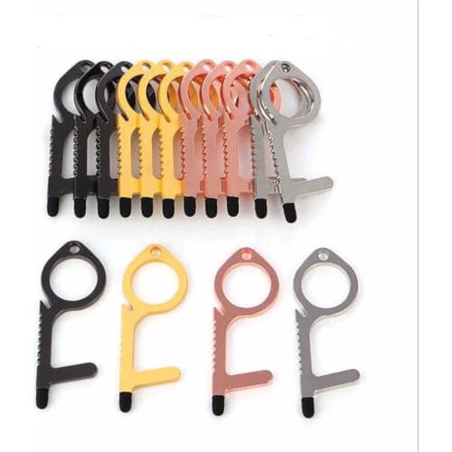 Contactless EDC Door Opener Alloy Handle Opener Safety Contactless Keychain Phone Touch Screen Opener Portable