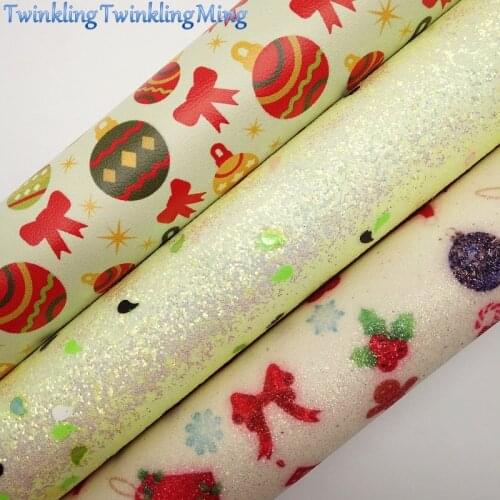 Glitter Fabric, Printed Glitter Leather for Christmas, Synthetic Leather Sheets For Bow A4 21x29CM Twinkling Ming XM016J