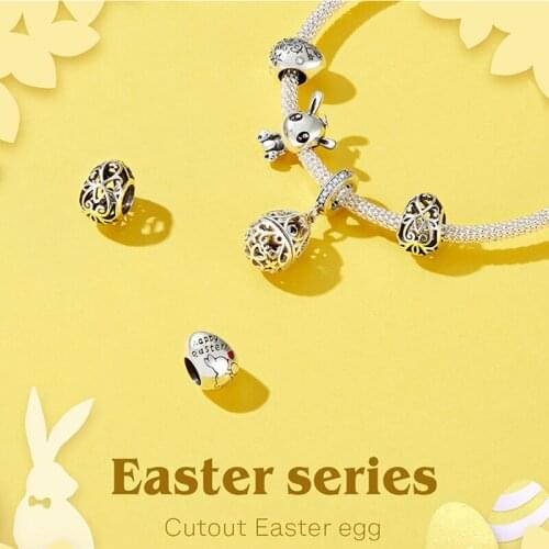 Wostu Sterling Silver Beads Easter Day Egg Rabbit Real 925 Charms 925 Original For Bracelet Silver 925 original Jewelry Making