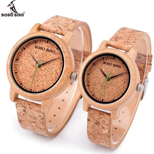 Luxury BOBO BIRD Watches Lovers Bamboo Watches Cork Strap Quartz Wristwatches for Men and Women relogio feminino DROP SHIPPING