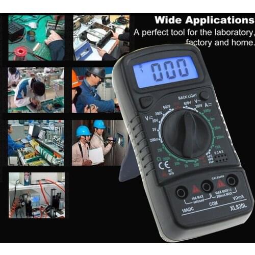 XL830L LCD Digital Multimeter Ammeter Voltmeter Ohmmeter Electric Handheld Multitester AC/DC Volt Meter Tester Tool Black