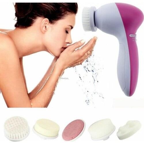 1set 5 in1 Electric Face Cleaner with brushes personal care acne Facial Massager women skin soft machine beauty tools