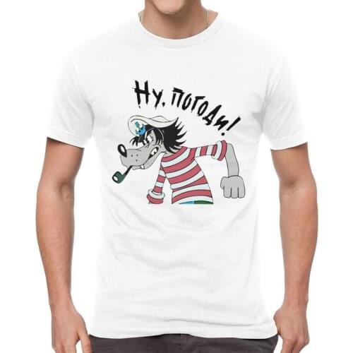 Mens Nu Pagadi Wolf T-Shirt Streetwear Soviet Union Comic Cartoon Tshirt Short Sleeve Unique T Shirt Cotton Tee Tops Gift