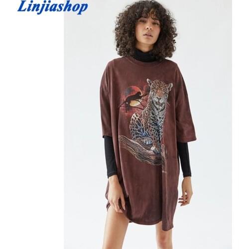 Spring summer women long tshirt oversized cotton short sleeve O neck top new fashion female T-shirt Brown
