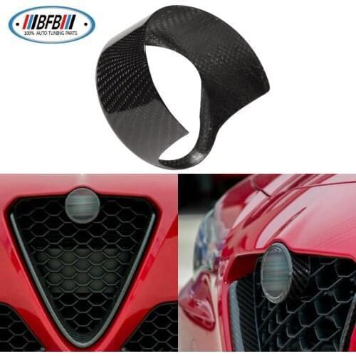 Glossy Black 100% Real Carbon fiber Front Grille Grill Logo Frame For Alfa Romeo Stelvio 2017