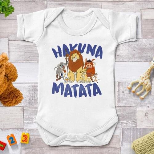 Hakuna Matata Baby Clothes Summer White Soft Breathable Baby Boys Clothes Baby Girl Lion King Printed Jumpsuit Bodysuits