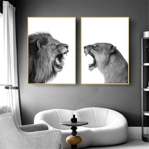 Black And White Animal Art Prints Africa Lion And Lioness Canvas Poster Painting Nordic Wall Art Pictures Living Room Home Decor