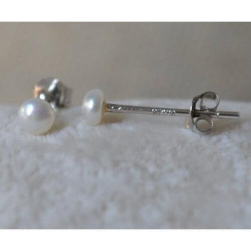 Perfect Tiny Small Pearl Earrings,White Color Real Freshwater Pearl Earrings AA 3-4MM Charming Baby Girls Birthday Party Gift