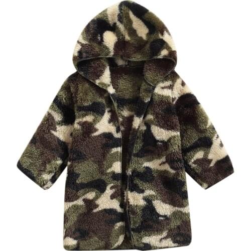 Toddler Camouflage Print Coat, Kids Baby Girls Winter Button-down Hooded Long Sleeve Outerwear 2-7T