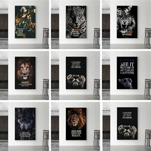 Wild Animal Canvas Painting Letter Motivational Quote Art Posters Tiger Lion Pictures Prints Wall Painting for Office Home Decor