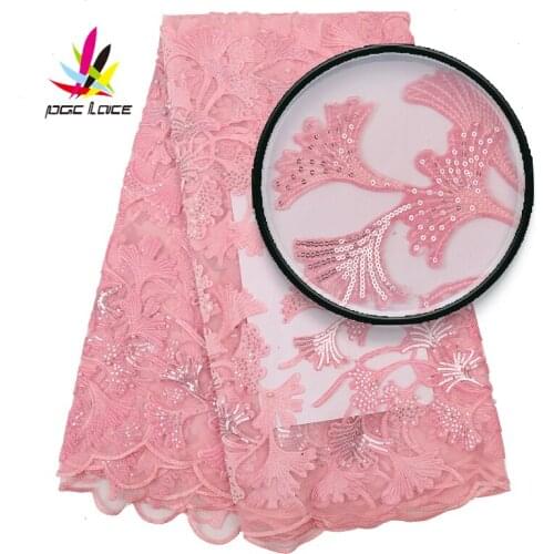 2019 New African Net Lace Fabric High Quality Embroidered Sequins Nigerian Wedding Lace Fabrics 5Yards Sequins French Tulle lace