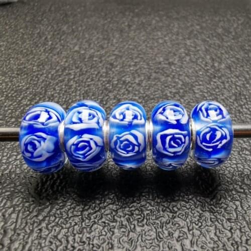 Fashion Women Charm Beads Fits Original European Bracelets Bangles Handmade Rose Charm Beads Silver 925 Jewelry Round Beads