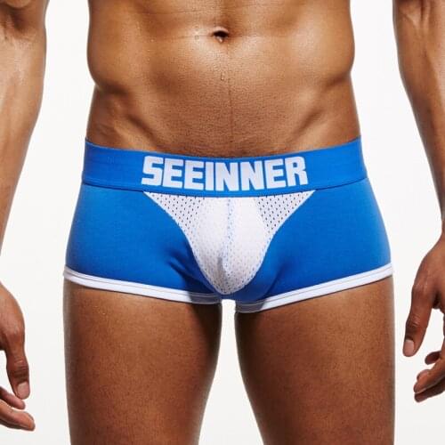 Seeinner Boxers Sexy Mens Underwear Boxers Trunks Gay cuecas Penis Mesh Pouch panties gay Underpants Cotton Men Shorts M L XL