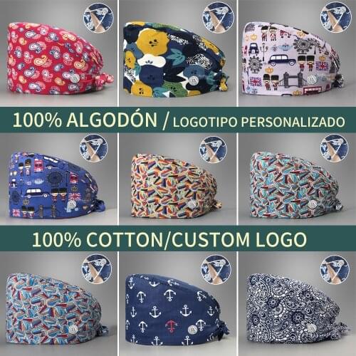 Customizable new Unisex cartoon anime print hat adjustable frosted cap beauty salon work cap laboratory pet shop frosted caps