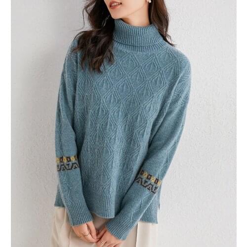 2020 New Fashion Turtleneck Pullovers Female 100% Cashmere and Wool Knitted Sweaters Women Long Sleeve Warm Soft Knitwear
