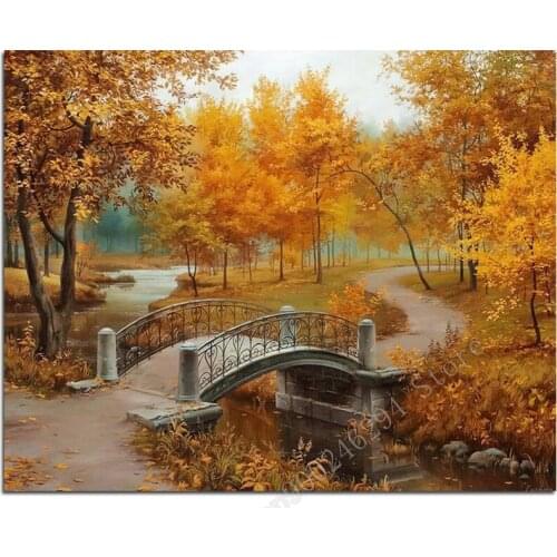 New full Diy diamond painting kit 3D cross stitch Square Diamond embroidery Autumn Scenic Brudge Diamond Mosaic Crafts FF1956