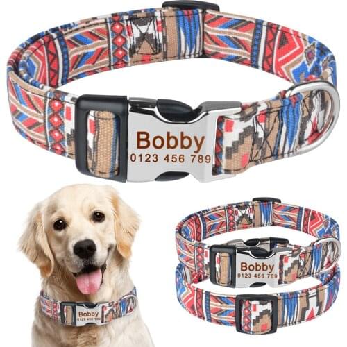 AiruiDog Adjustable Personalised Dog Collar Pet Custom Engraved NameTag ID Collars S M L