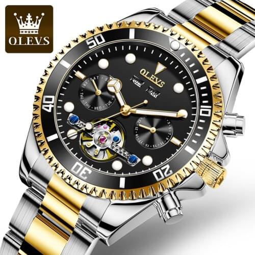 Regarder OLEVS Luxury Men Watch Original Top Brand Green Waterproof Mechanical Sports Stainless Steel Wristwatch Reloj Hombre