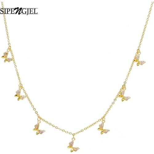 SIPENGJEL Fashion Cubic Zircon Gold Butterfly Pendants Neckalce Choker Necklace Neck Chain For Women 2021 Jewelry