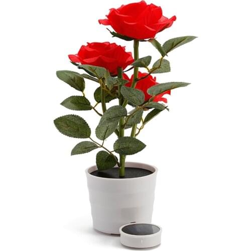 Solar Powered Lawn Garden Balcony Home Bedroom Led Rose Decorative Table Lamp Artificial Plant Bedside Flower Pot