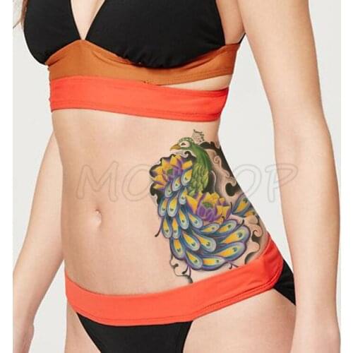 Peacock Animal Colored Feathers Tattoos Stickers Women Body Waist Arm Art Tattoos Temporary Girls Butterfly Tatoos Rose Chains
