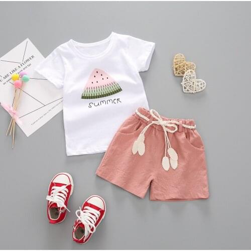 TELOTUNY Childrens clothing (1Y-4Y) Toddler Kids Baby Girl Short Sleeve Watermelon Letter Print Tops + Shorts Outfits Set Jun20