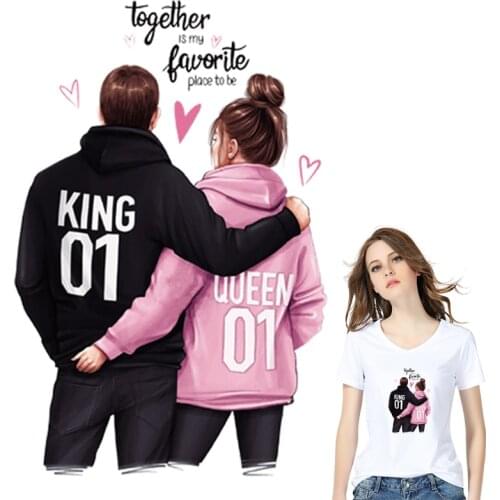 King And Queen Thermal Transfers LoverS Hoodies Tops A-Level Washable Thermal Press Vinyl Diy Iron On Patches Easy Print