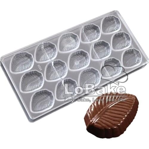 High Quality 15 cavities Leaf shape PC Polycarbonate chocolate mold fondant candy sweet ice cube tray mold for home DIY baking