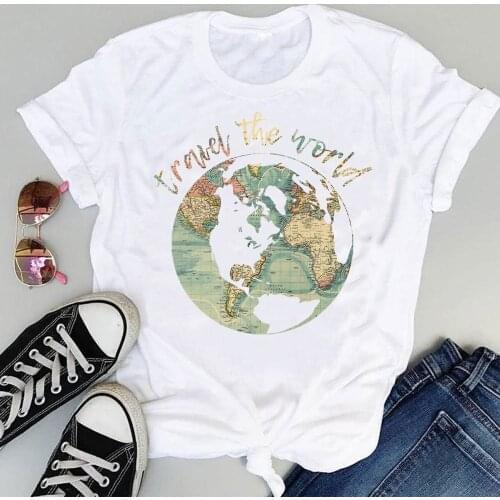Women Cartoon 90s Vacation Travel Holiday Short Sleeve Graphic Summer Fashion Print Female Clothes Tops Tees Tshirt T-Shirt