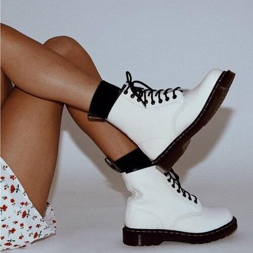 2021 HOT Luxury Brand Platform Combat Boots Women Chunky Martins Shoes White Ankle Boots Martens Thick Heels Leather Design