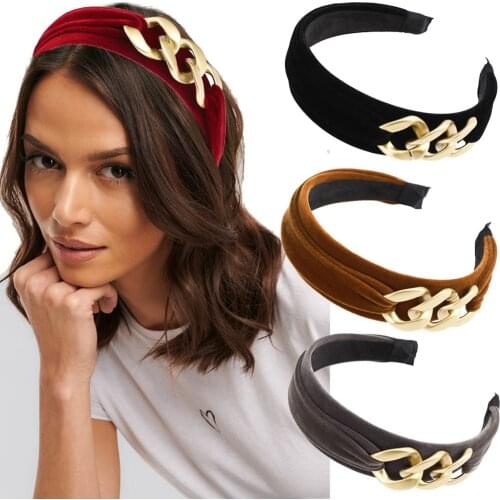 Haimeikang Women Solid Color Headbands Chain Wide Hair Hoop Bezel Hair Band Girls New Fashion Autumn Winter Hair Accessories