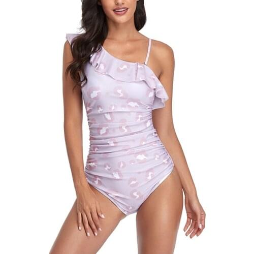 Womens Sexy Bikini One-Piece Ruffled Leopard Print Open Back Swimsuit