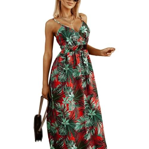 2021 Summer Bohemian Floral Maxi Dress Women Lace Sleeveless V Neck Backless Elegant Dress Party Evening Beach Dresses Female