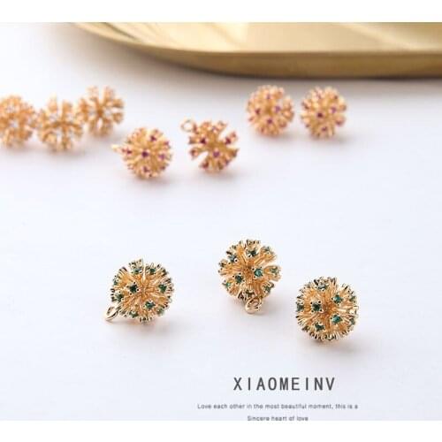 10pcs New Fashion Pendant 18k True Gold Zircon Snowflake Ball Pendant Diy Jewelry Earrings Necklace Bracelet Accessories