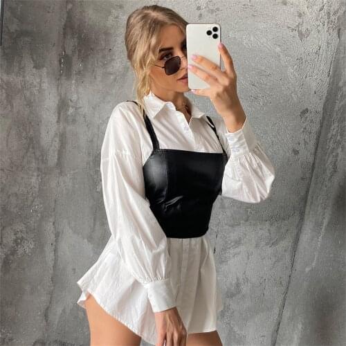 2021 Sexy Fashion Crop Top Women Front Fashion Sexy Solid Color Leather Camisole Tank Tops Shirt топ женский