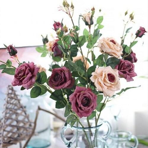 3 heads/bouquet silk tea rose high qualit artificial flower wedding flower bouquet decorative for home room decoration