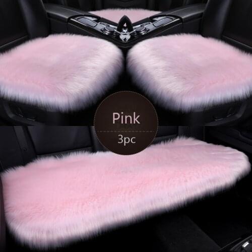 3PC Fur Car Seat Covers Fiber Faux Auto Seats Cushion Long Plush Winter Warm Seats Mats Universal for BMW, Toyota ,Honda Pink