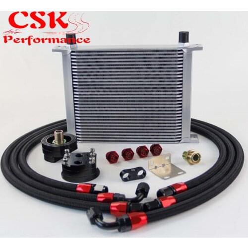 30 Row 248mm AN8 Universal Engine Transmission Oil Cooler British Type + Filter Adapter Kit Silver