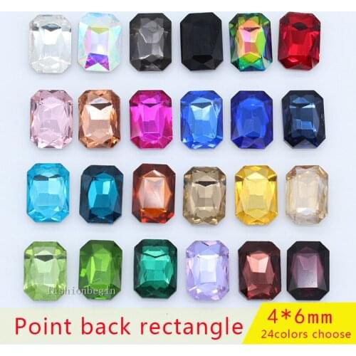 50p 4x6mm rectangle color pointed foiled back crystal glass rhinestones jewels Nail Art decoration beads for necklace bags craft