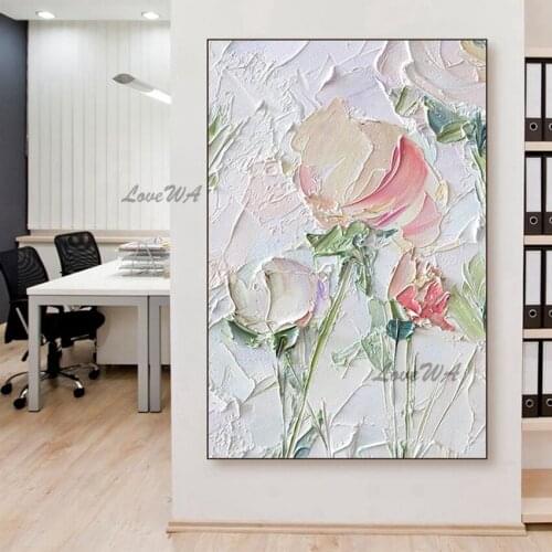 Abstract Painting Of Lotus Flowers Modern Palette Knife Painting For Home Decoration Unframed Wall Picture For Living Room