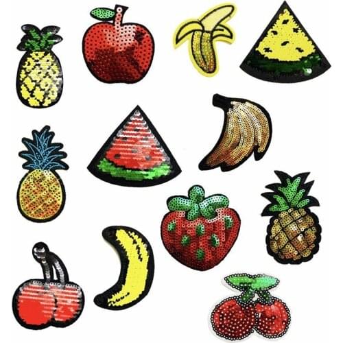 Pineapple Banana Fruits Sequined Patch T Shirt Press Sticker Sew On Transfers Patches for Girls Dress Hoodie Coat Shoes Decor