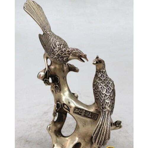 Antique old QingDynasty silver statue / Sculpture---Magpie,handmade crafts,Decorationcollection&adornment,Free shipping