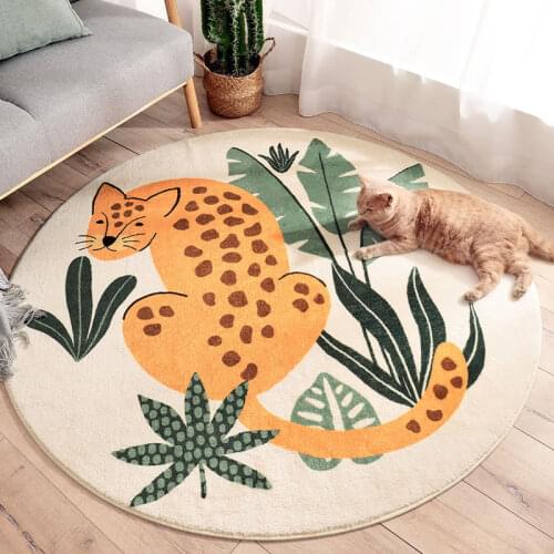 Kids Room Carpet Bedside Rug Baby Carpet Play Mat Cotton Round Floor Mat Non-slip Animal Cat Playmat Home Decoration Baby Gift