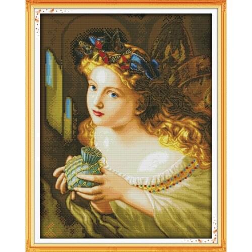 Girl With Golden Hair Chinese Cross Stitch Kits Ecological Cotton Stamped Printed 14 11CT DIY Christmas Gift Wedding Decoration