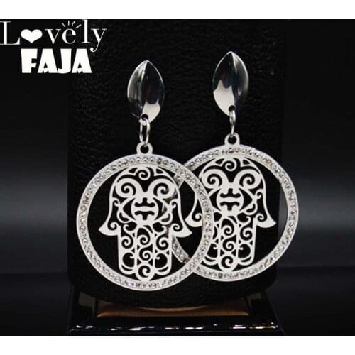 Hamsa Hand Stainless Steel Crystal Stud Earring Women Silver Color Earring Jewelry acero inoxidable joyeria mujerr 2021 E612748
